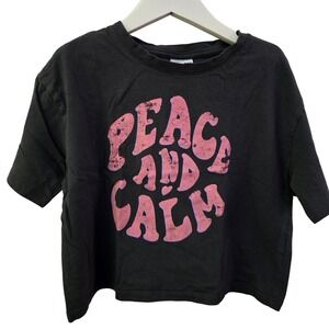 Zara‎ Girls Graphic T-Shirt Peace And Calm Black Crop Short Sleeve Top Size 7